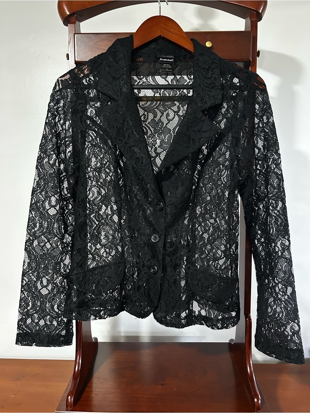 Vintage Frederick's of Hollywood Women’s 12 Black Lace Blazer Jacket See Thru